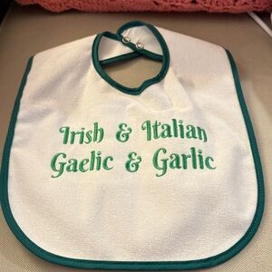 White Bib with Green Trim and Embroidery